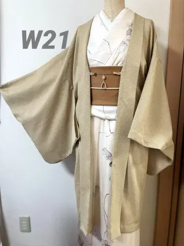 W-21 얇은 겉옷 베이지색 자카드 긴 겉옷 겉옷 기모노 긴 겉옷 홑옷