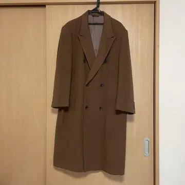 더블 체스터 코트 캐시미어 빈티지 롱 코트 가을/겨울 어깨 패드 브라운