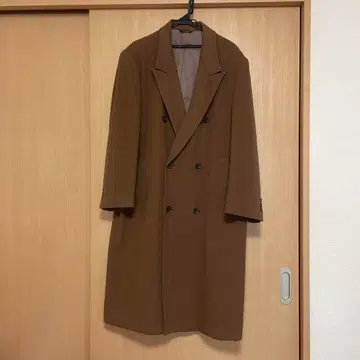 더블 체스터 코트 캐시미어 빈티지 롱 코트 가을/겨울 어깨 패드 브라운