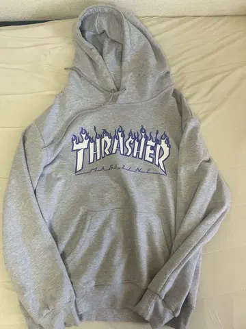 THRASHER 프레임 로고 그레이 후드티