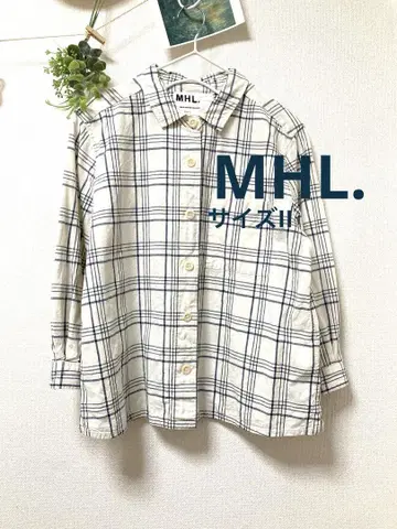 MHL. 사이즈 2 새상품급 7부 소매 각진 옷깃 체크 블라우스