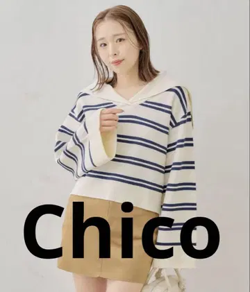 Chico 세일러 카라 루즈 니트 마린 세일러 니트 새상품 세일