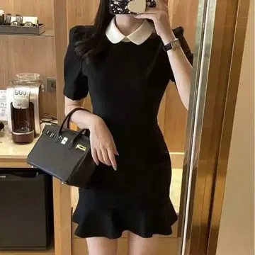 카라 부착 퍼프 슬리브 미니 원피스
