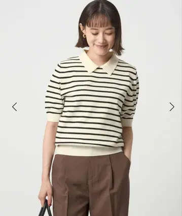 그린 라벨 릴랙싱 카라 부착 5부 소매 풀오버 니트