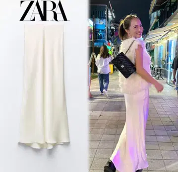 ZARA 새틴 미디 스커트 에크루 XS