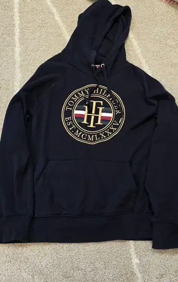 TOMMY HILFIGER 타미힐피거 네이비 로고 후드티