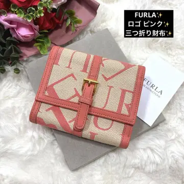 새상품급 FURLA 훌라 로고 캠퍼스 x 가죽 핑크 삼단 지갑