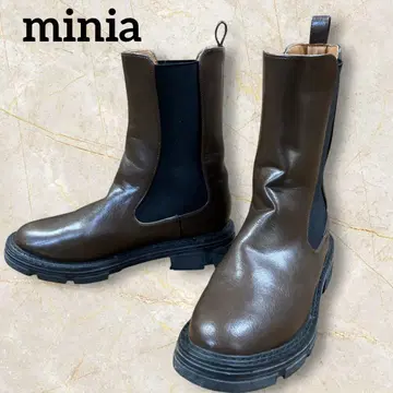 미니아 minia 통굽 브라운 가죽 사이드 고어 부츠 탱크 밑창