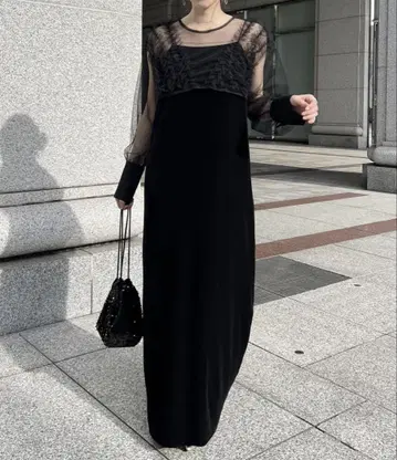 [ 포멀 ] 튤 프릴 벨로아 원피스