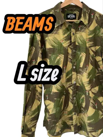 BEAMS 카모플라주 자수 셔츠 L사이즈 긴팔 개성파 디자인