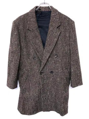 LAUTREAMONT 구제 의류 헤링본 트위드 더블 체스터 코트