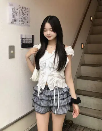 emmy 체크 프릴 숏팬츠