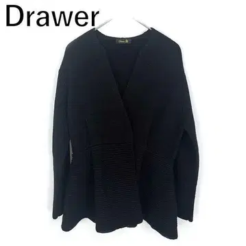 드로어 Drawer 니트 가디건 V넥 페플럼 블랙