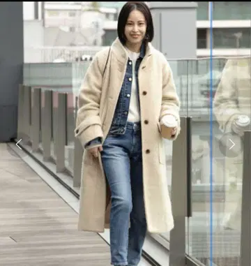 Ray BEAMS 레이빔즈 샤기 스탠드 카라 코트 베이지 1