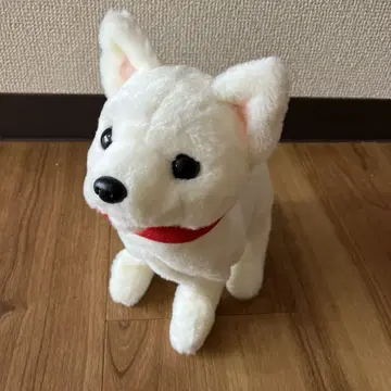 화이트 강아지 봉제 인형 빨간색 목걸이 포함 짖고 움직이는