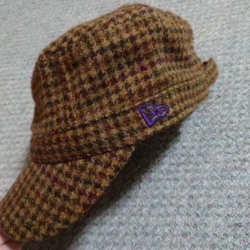 울 체크 무늬 워크캡 New Era 골프 모자 트위드 소재