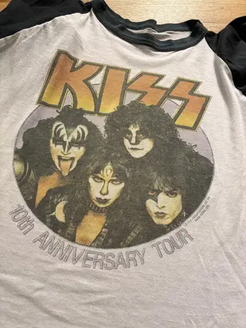 레어 KISS 롱 슬리브 티셔츠 투어 그래픽 래글런 80s