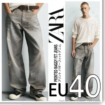 ZARA 프린트 배기핏 데님 팬츠 EU40 그레이