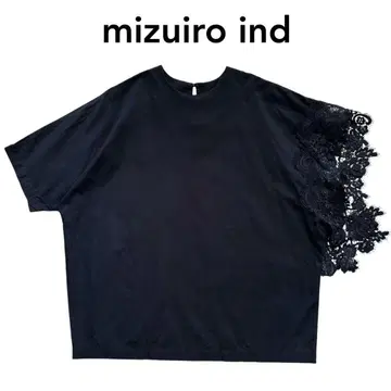 mizuiro ind 비대칭 레이스 풀오버 블라우스 네이비