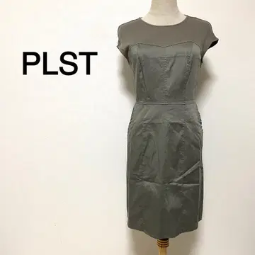 PLST 모스그린 블루칼라 슬리브리스 원피스