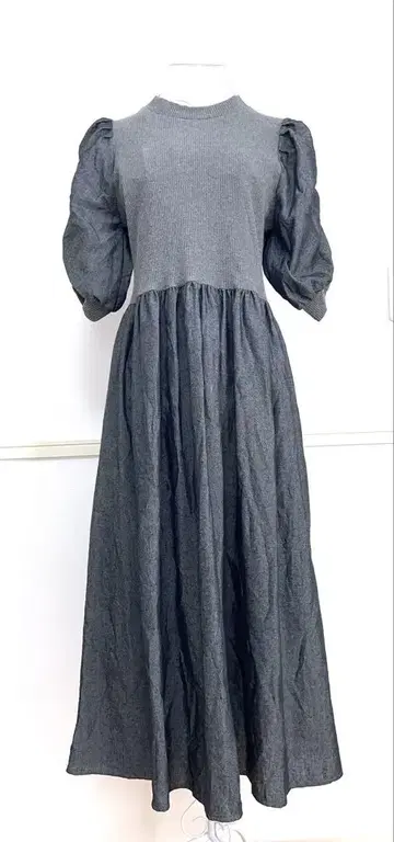 OLIVE des OLIVE 이소재 도킹 니트 원피스 데님풍 그레이
