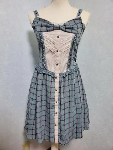 택 포함 미사용 axes femme 체크 무늬 리본 부착 튜닉 원피스