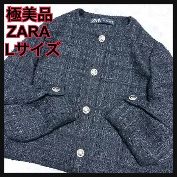 새상품급 자라 ZARA 노카라 트위드 자켓 L 블랙 골드 버튼 즉시 완판