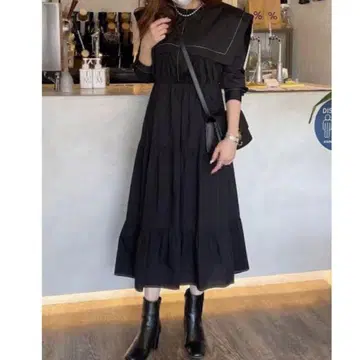 빅 칼라 티어드 원피스