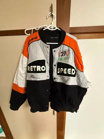 ZARA 바시티 자켓 M 사이즈 오렌지/그레이/블랙