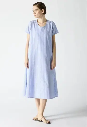 블루 스트라이프 A라인 롱 원피스
