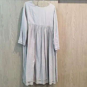 그레이 버튼 긴팔 롱 원피스