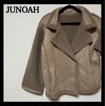 JUNOAH 베이지 절개 페이크 무스탕 보아 자켓 XL