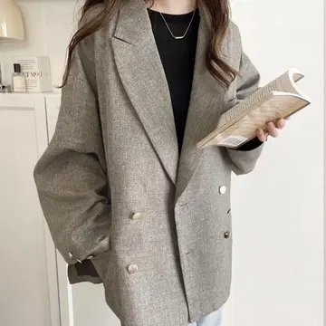 M 사이즈 사이드 슬릿 오버 사이즈 더블 자켓 그레이쉬 베이지