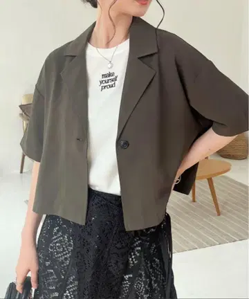 숏 기장 반팔 자켓 차콜 그레이