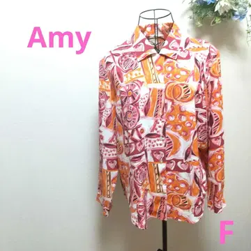 Amy 기하학 패턴 긴팔 셔츠 오렌지 계열 어깨 패드 a0075