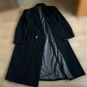 MEN'S CIRCLE 블랙 더블 브레스트 롱 코트 체스터 LLA9
