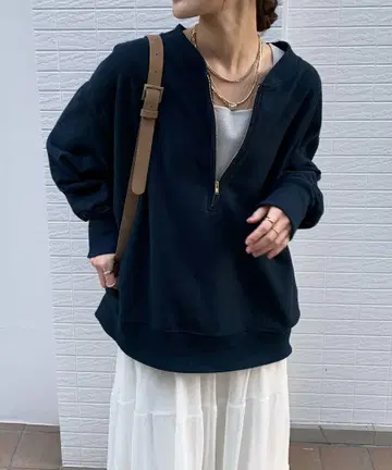 doudou 하프 지퍼 맨투맨 네이비