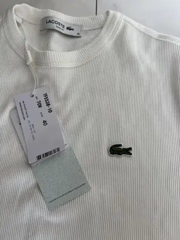 LACOSTE 화이트 반팔 T셔츠 40