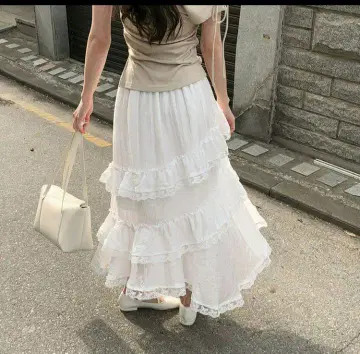 티어드 롱 스커트 화이트