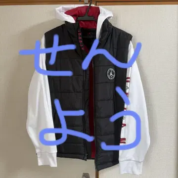 JORDAN 후드 부착 다운 베스트 XL 블랙/레드