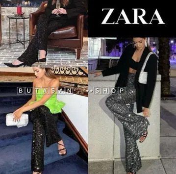 새상품 ZARA 스팽글 플레어 핏 비쥬 반짝이 팬츠
