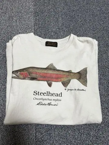 80s~90s 블랙 택 EDDIE BAUER art 티셔츠 물고기 애니멀