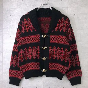 레트로 구제 의류 닻 이카리형 후크 노르딕 무늬 니트 가디건