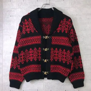레트로 구제 의류 닻 이카리형 후크 노르딕 무늬 니트 가디건