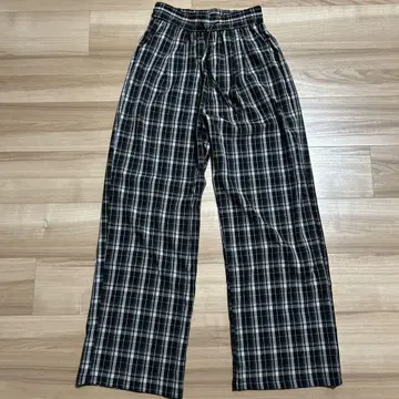 블랙 화이트 체크 무늬 와이드 팬츠