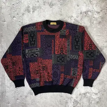 빈티지 구제 의류 90S 기하학 패턴 디자인 니트 빅 루즈 레트로