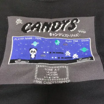 Candy Stripper 오버 사이즈 니트 블랙 그래픽 프린트