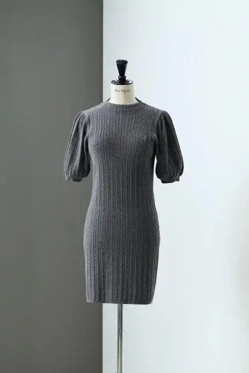 herlipto Puff Sleeve Cable Knit Dress