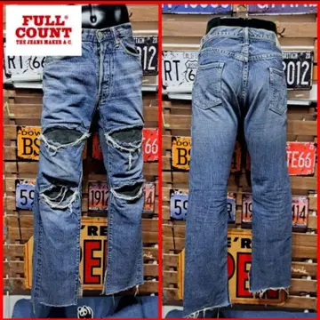 FULLCOUNT 가죽 패치 크러쉬 리페어 가공 데님 청바지 30
