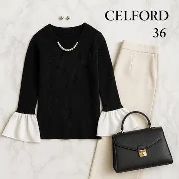 미사용급 CELFORD 셀포드 슬리브 니트 풀오버 블랙 36S
